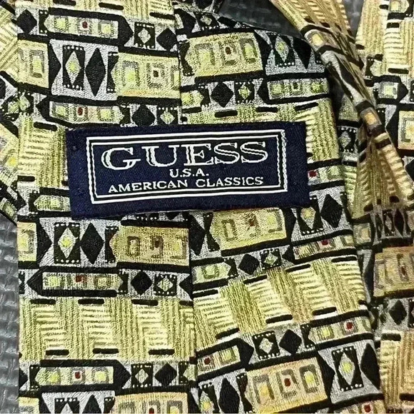 Guess Silk Tie Tan Blue 59” American Classics Made In USA - Picture 5 of 7